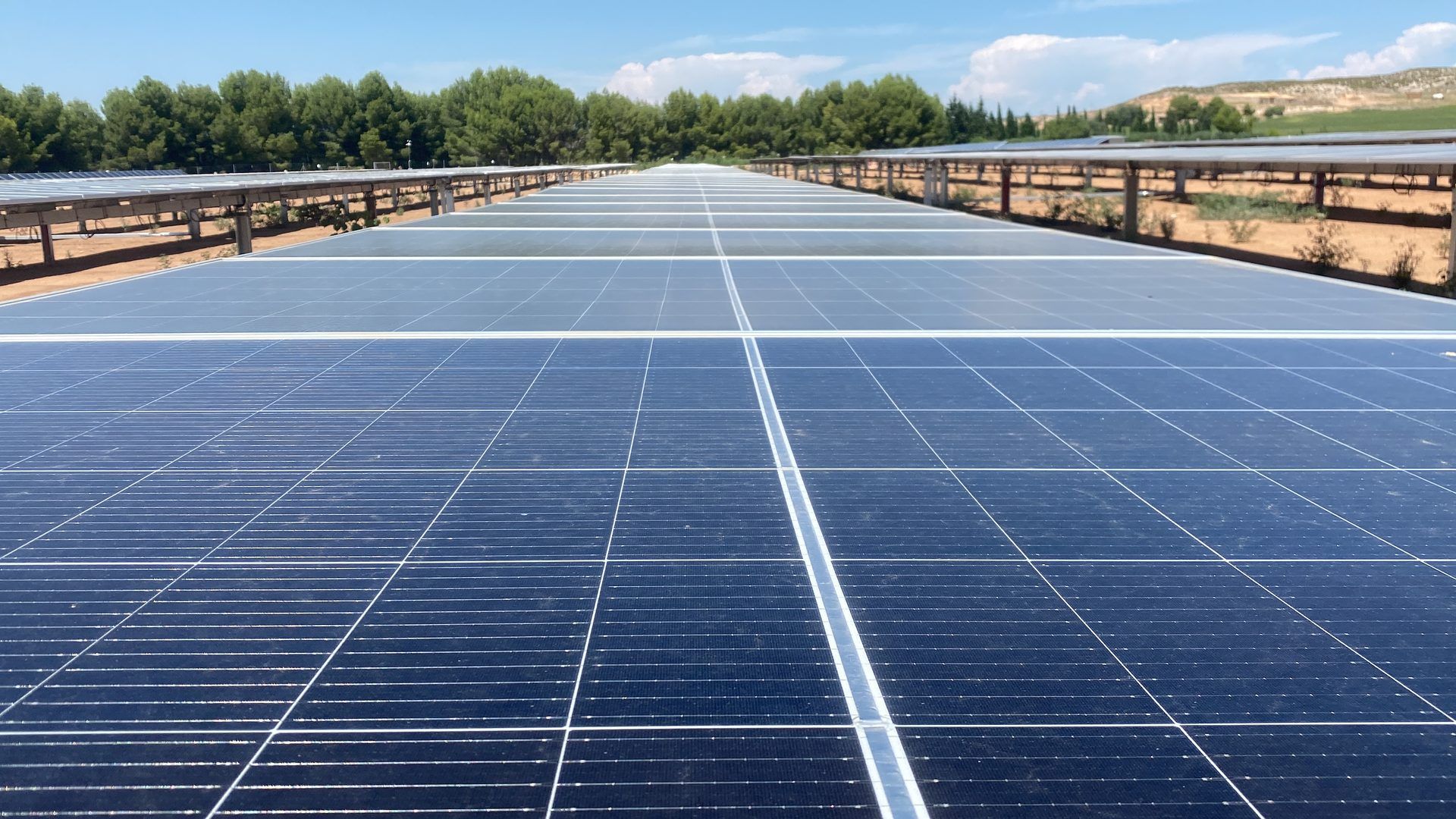 Close-up of solar modules at the Candasnos plant