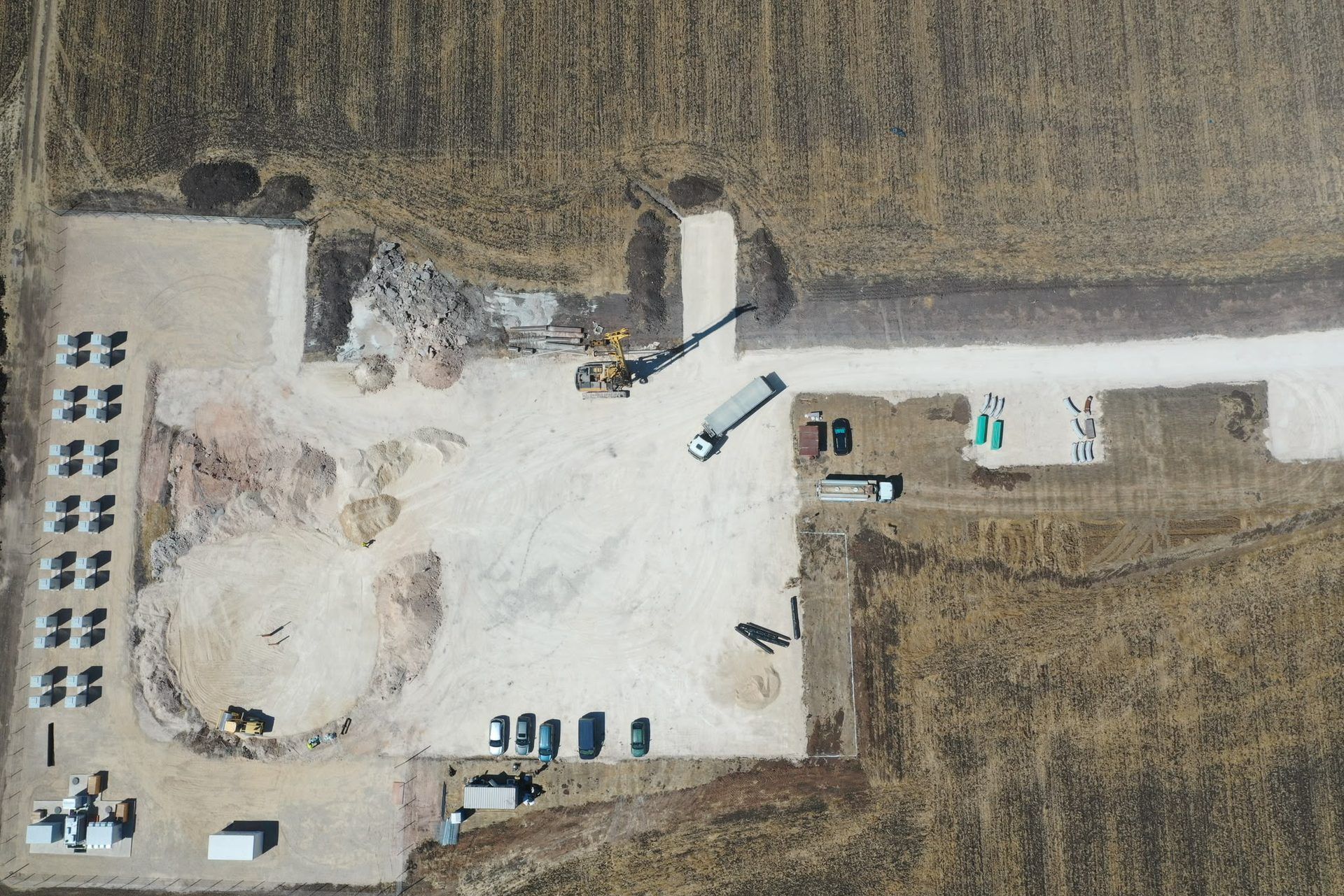 Top-down drone view of the E-160 crane pad and foundation