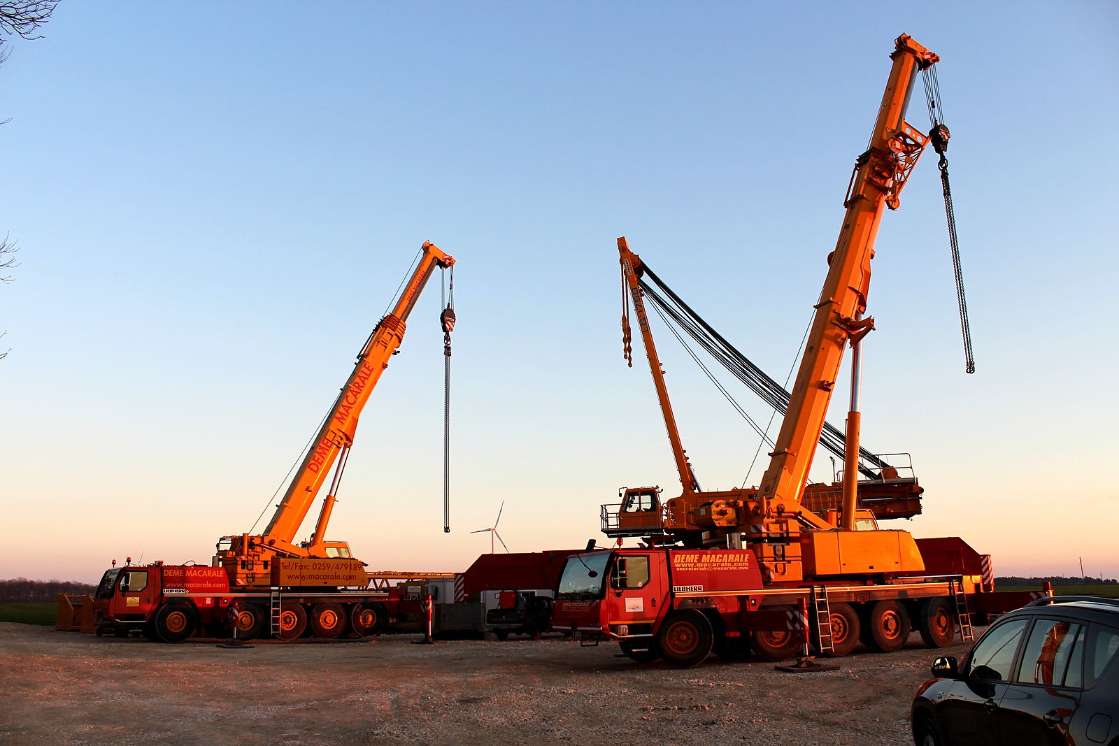Mobile cranes in the evening light at Balchik Wind II, 2013