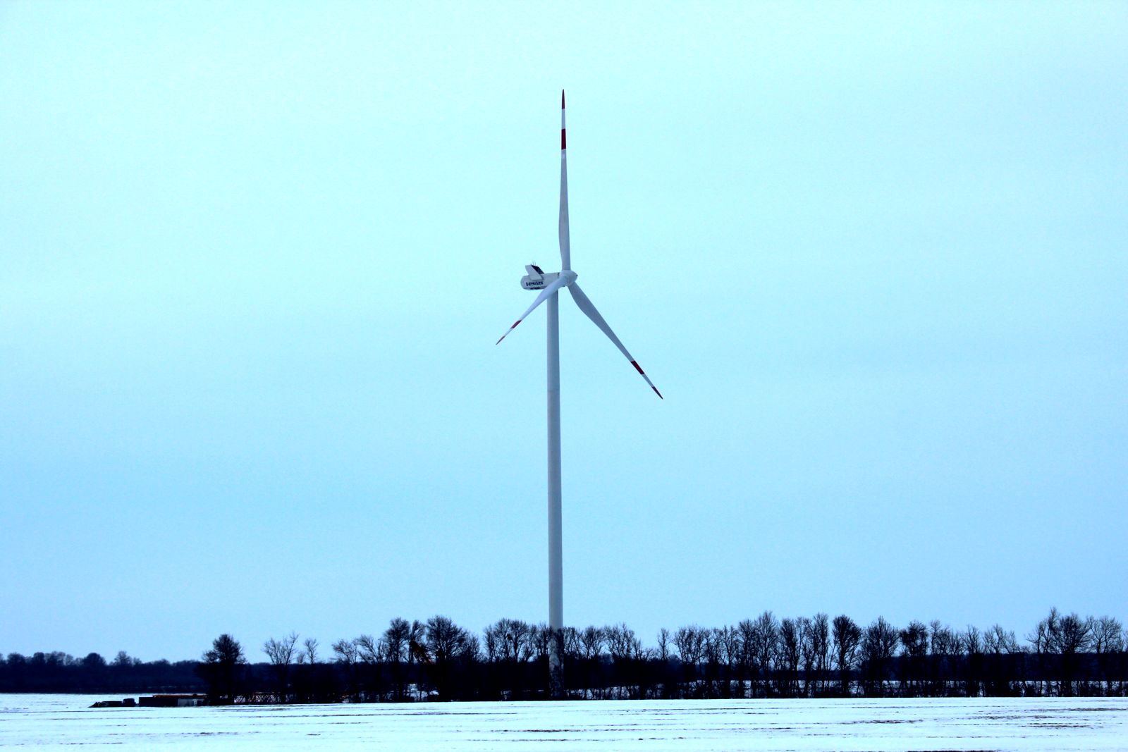 The completed Balchik Wind III turbine in winter, 2014