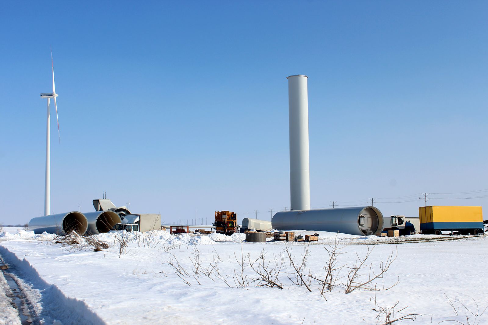 Tower sections and the first segment in place at Balchik Wind III