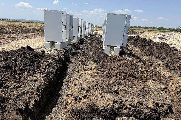 Battery storage cabinets and cable trenches during installation
